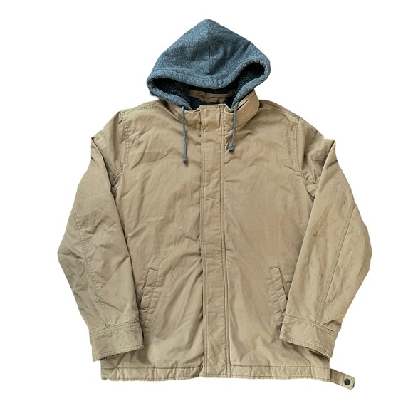 American Eagle Brand Flannel Lined Hooded Jacket Tan L - Picture 2 of 8